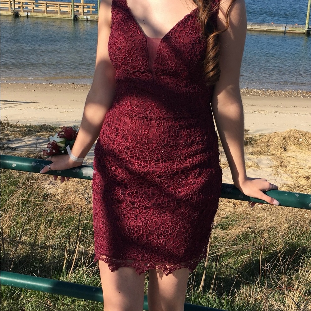 Elegant Burgundy Lace Dress